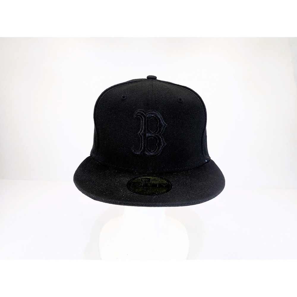 New Era 59FIFTY Boston Red Sox Fitted Hat All Black Murdered Out Cap 7-1/2